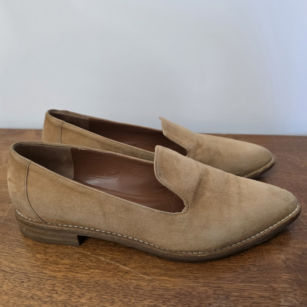 Aquatalia Made In Italy Tan Flat Classic Loafers 7.5 Suede Casual Professional - Picture 6 of 7
